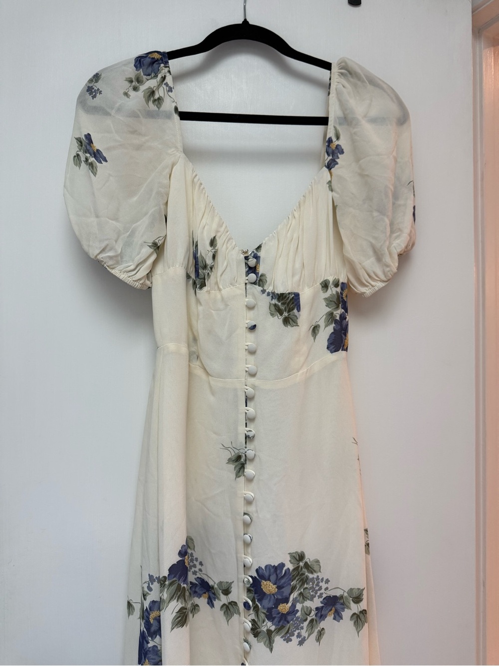 Reformation Parke Midi Dress Roquefort Floral Ivory Size 4 - Picture 10 of 13